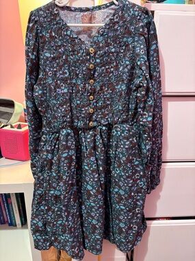 Cat & Jack Teal Floral Smocked Button-Front Dress